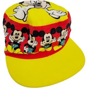 Walt Disney Mickey Mouse Yellow Red 80s Painters Hat Kids Cap Rare